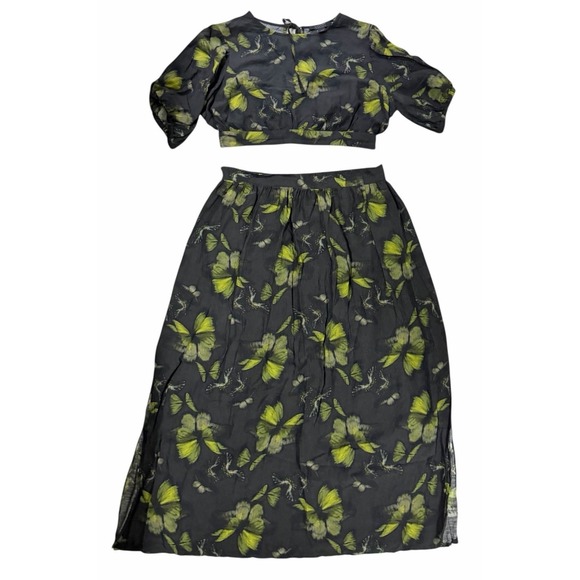 AllSaints Dresses & Skirts - Allsaints Asta Ceres Linen Blend Midi Skirt & Top Sycamore Green Black Size 10‎